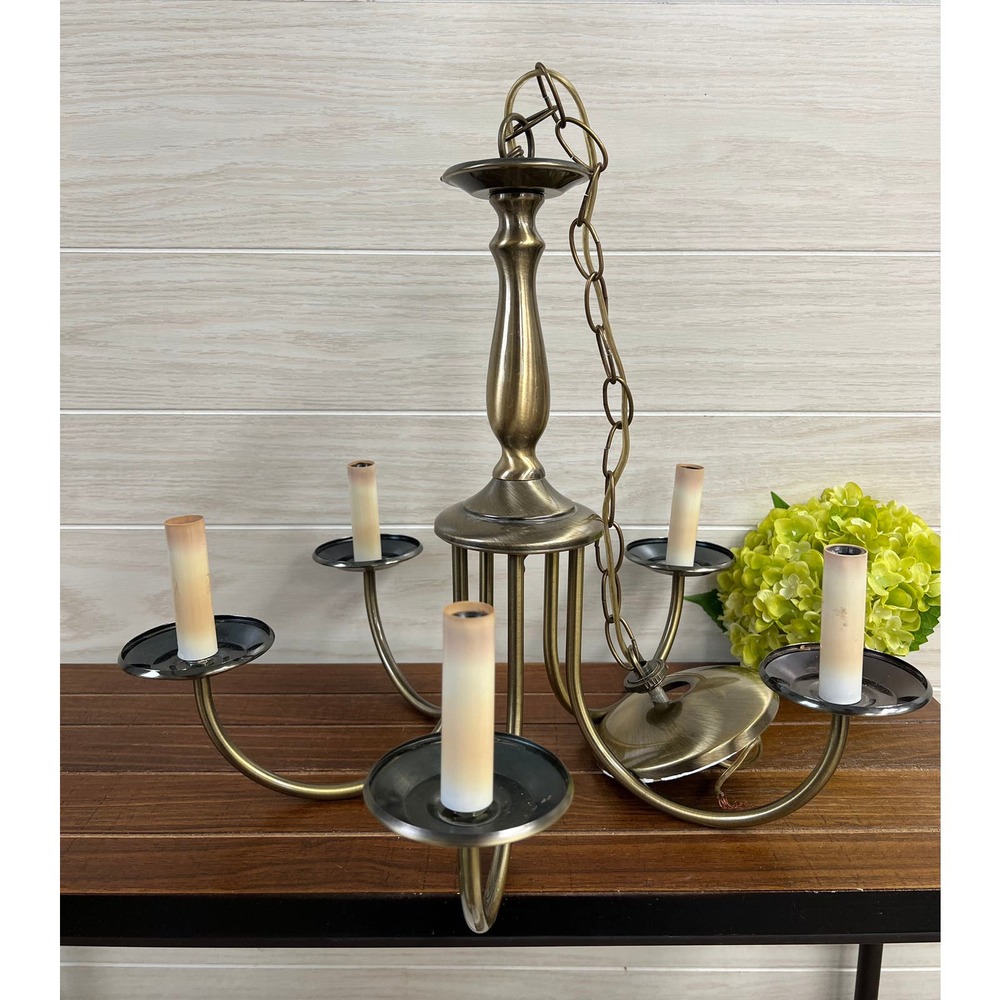 Vintage Contemporary Minimalist Brass Finish 5-arm Chandelier